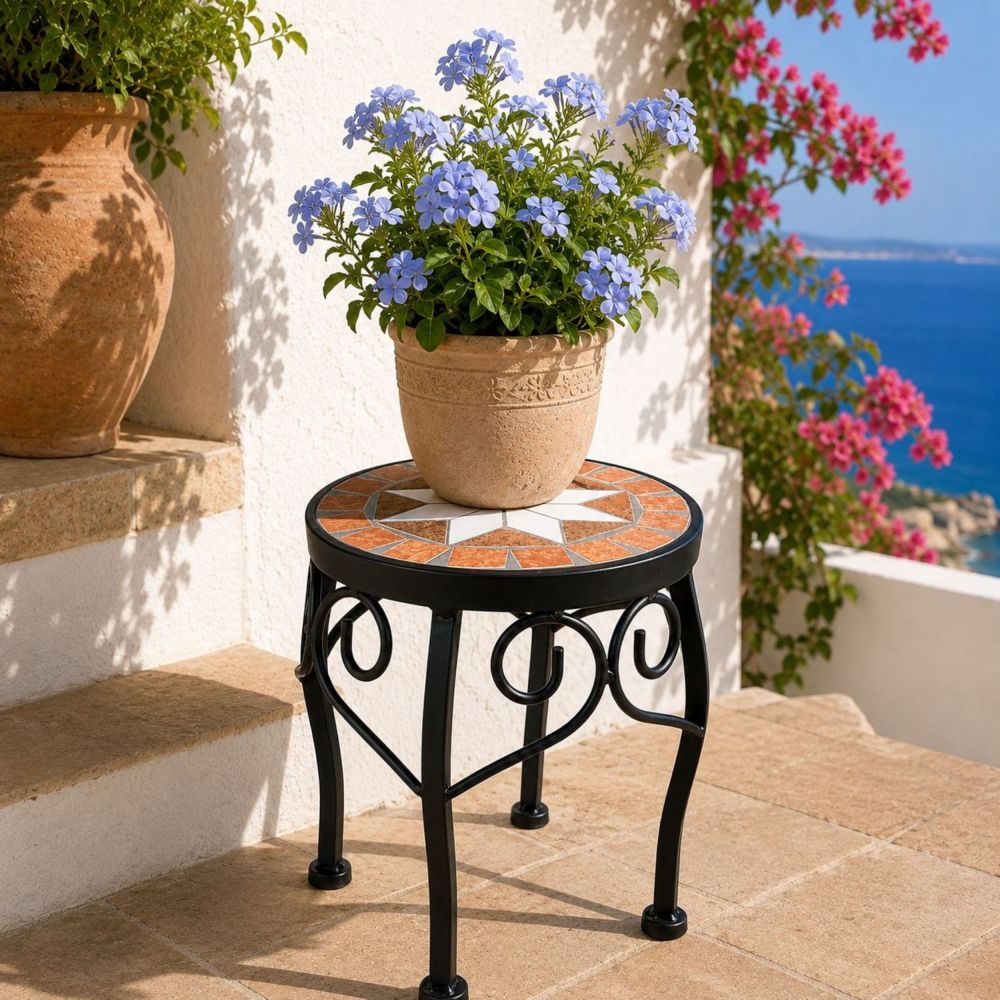 DanDiBo Round Mosaic Plant Stand 12014 S for Outdoor Use 21 cm Flower Stool Outdoor Side Table Plant Stool