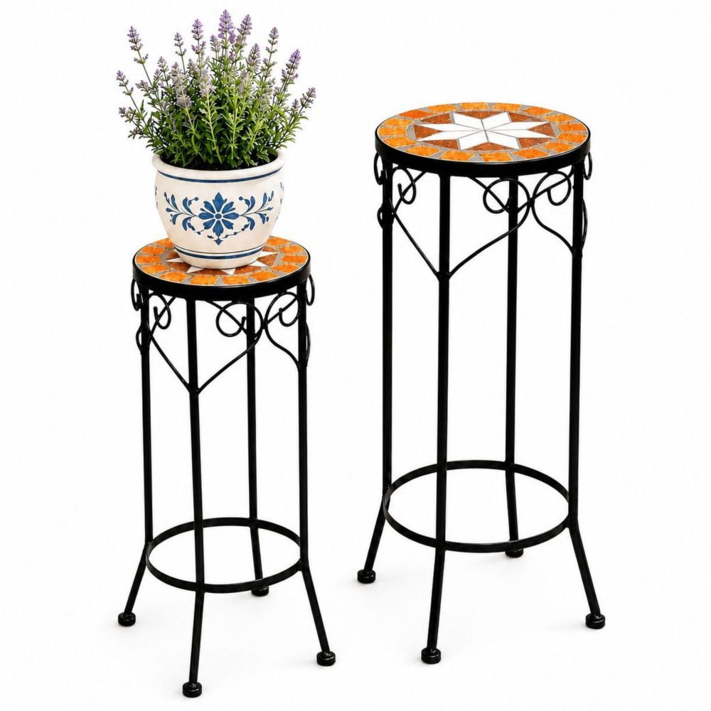 DanDiBo Round Mosaic Plant Stands Set of 2 12011 Outdoor Plant Stands Flower Pot Stools Outdoor Side Tables Plant Stools