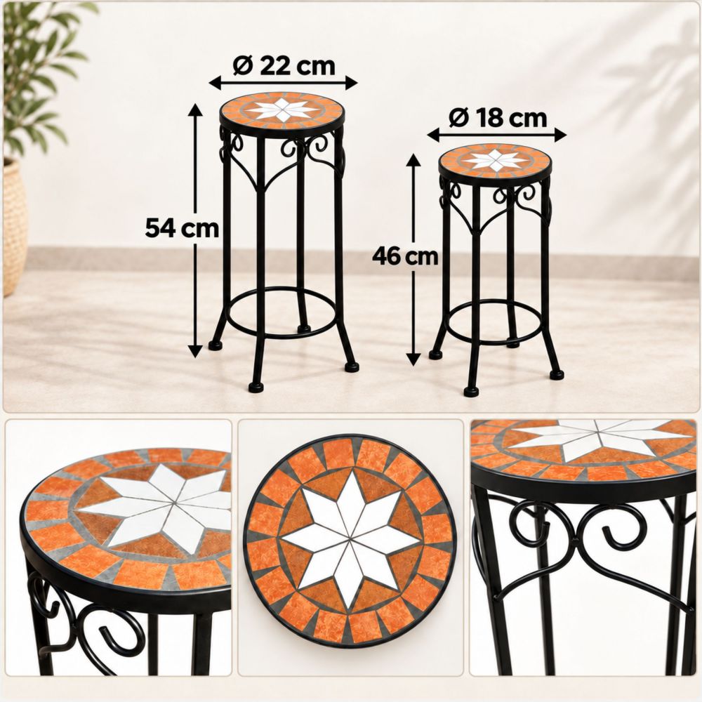 DanDiBo Round Mosaic Plant Stands Set of 2 12011 Outdoor Plant Stands Flower Pot Stools Outdoor Side Tables Plant Stools