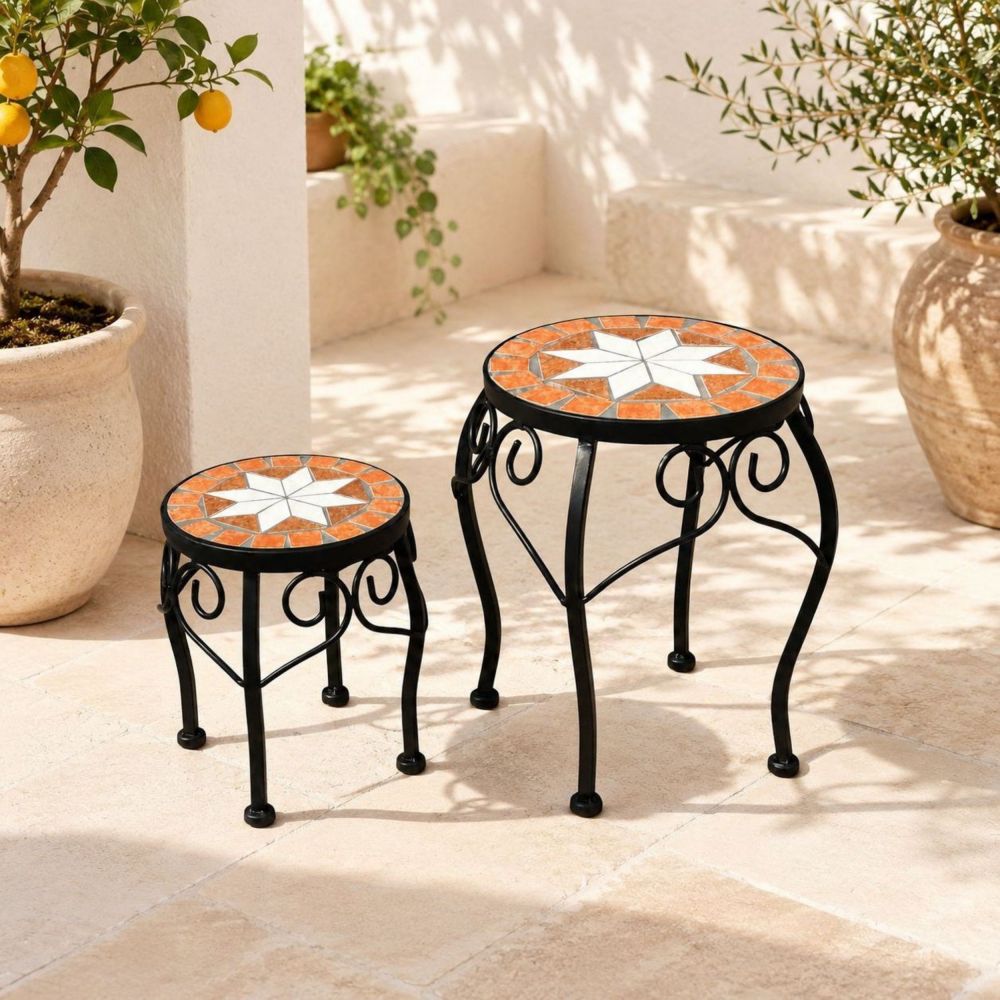 DanDiBo Mosaic Round Plant Stand Set of 2 12014 Plant Holder for Outdoor Use Flower Stool Outdoor Side Table Plant Stool