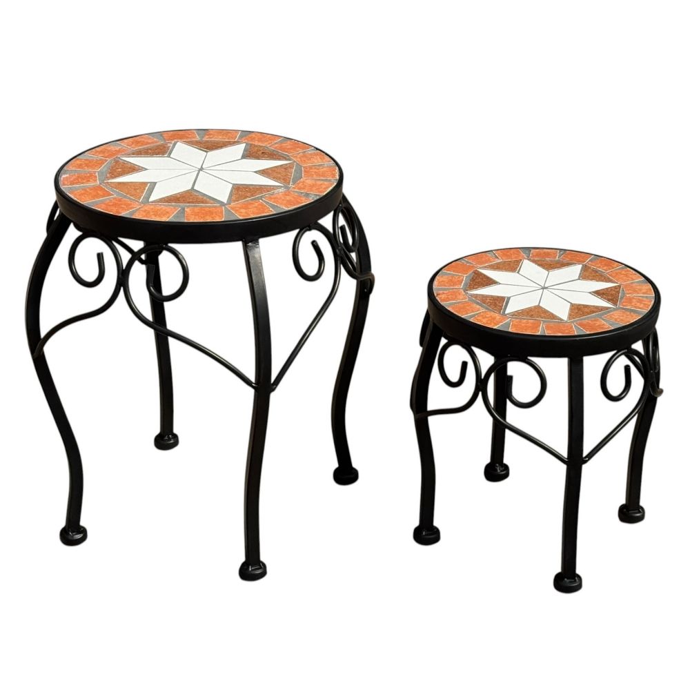 DanDiBo Mosaic Round Plant Stand Set of 2 12014 Plant Holder for Outdoor Use Flower Stool Outdoor Side Table Plant Stool