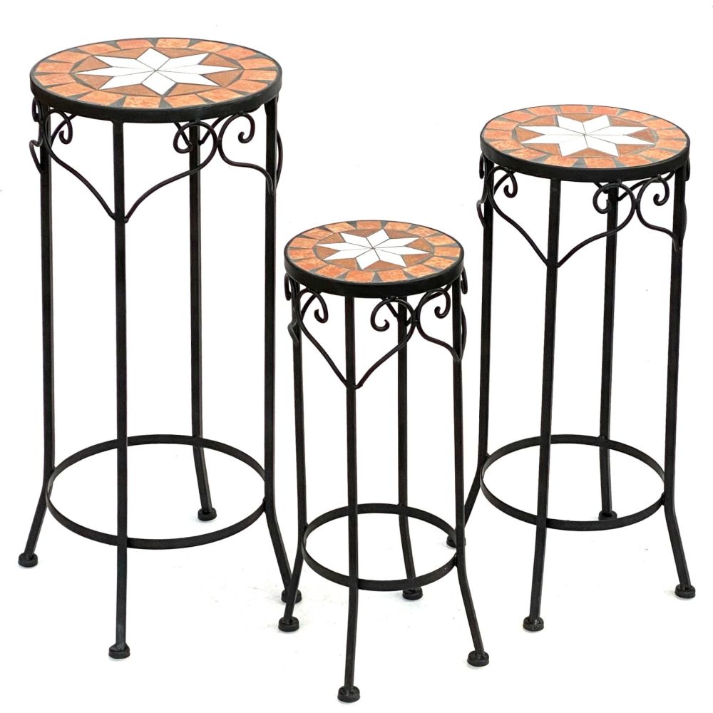 DanDiBo Round Mosaic Plant Stands, Set of 3, 12011, Outdoor Flower Stands, Plant Stools, Side Tables