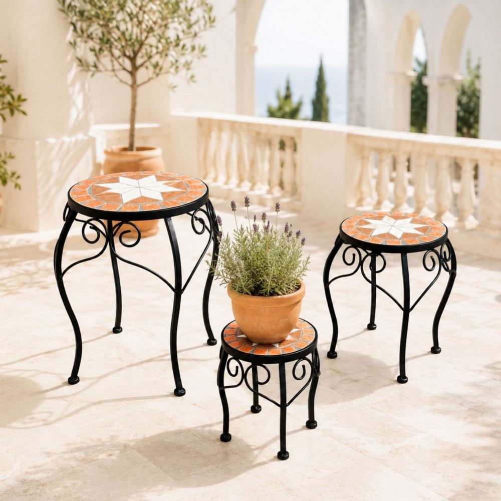 DanDiBo Round Mosaic Plant Stand Set of 3 12014 Plant Holder for Outdoor Use Flower Stool Outdoor Side Table Plant Stool
