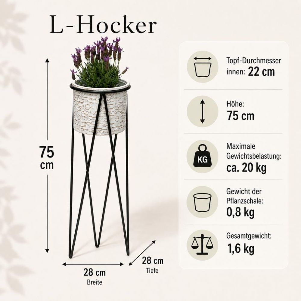 DanDiBo Blumenständer mit Topf Metall Schwarz Weiß Rund 96043 L 75 cm Pflanzenständer Blumenhocker Beistelltisch Blumensäule Modern Pflanzenhocke