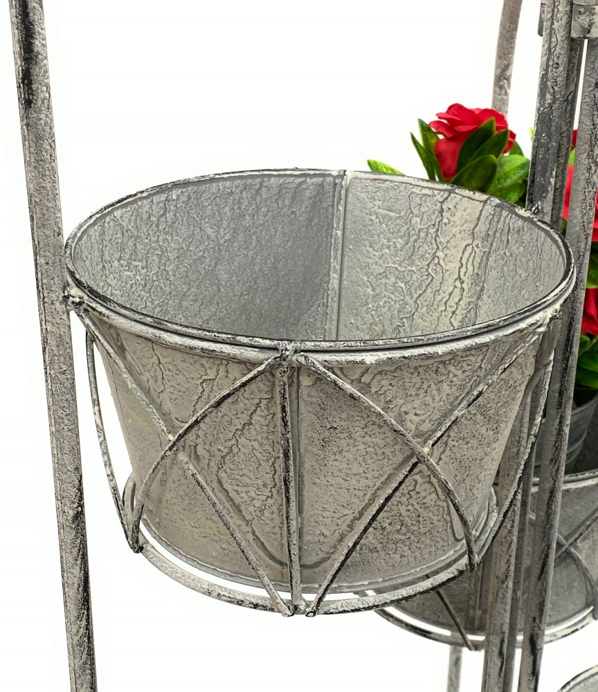 DanDiBo Blumentreppe Innen Metall Weiß Grau 100 cm Blumenständer mit 4 Töpfe 96128 Blumenständer Blumensäule Pflanzenständer Balkon Vintage