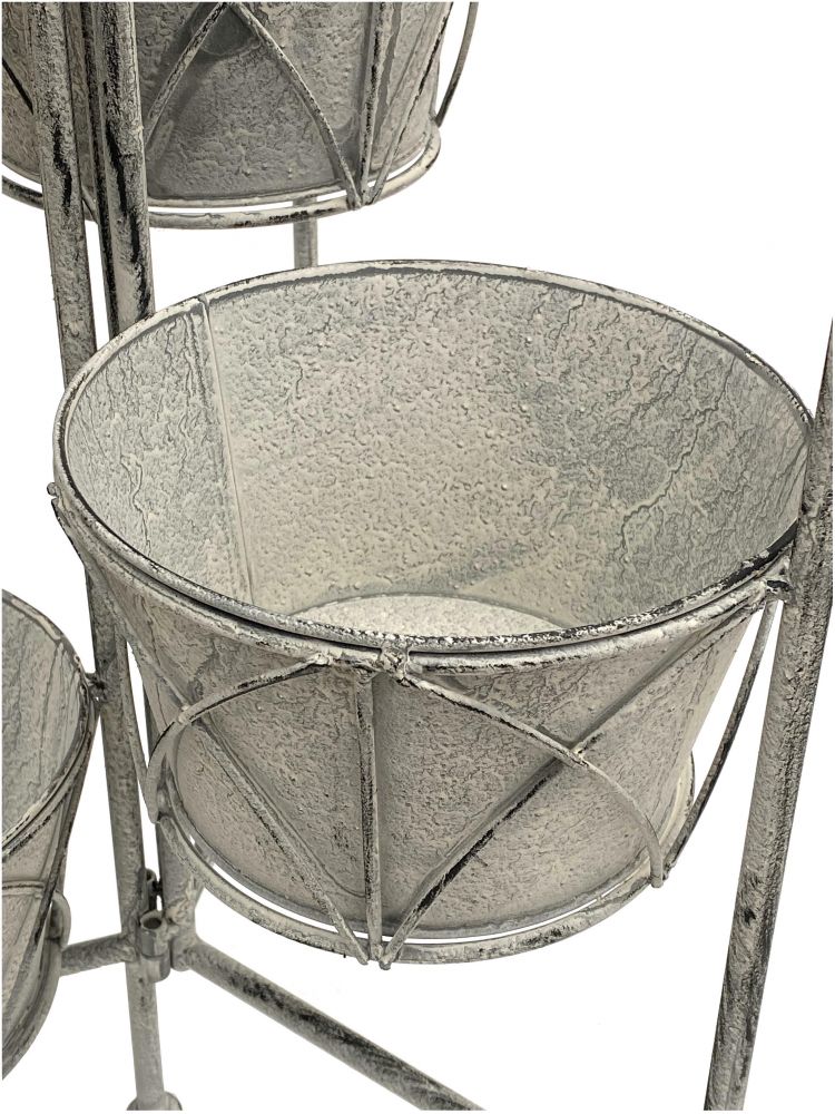 DanDiBo Blumentreppe Innen Metall Weiß Grau 100 cm Blumenständer mit 4 Töpfe 96128 Blumenständer Blumensäule Pflanzenständer Balkon Vintage