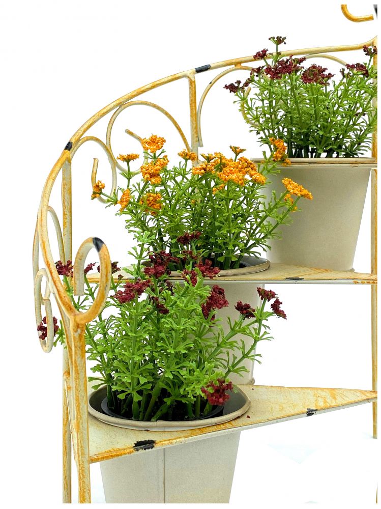 DanDiBo Flower Staircase Metal 38 cm Flower Stand with 3 Pots 96098 Yellow Flower Stand Shabby Chic Flower Column Plant Stand Plant Staircase