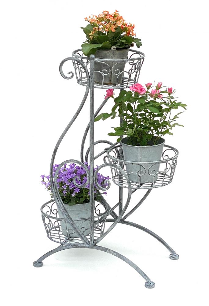 DanDiBo Flower Staircase Metal Grey 75 cm Flower Stand with 3 Shelves 96011 Flower Column Plant Stand Plant Column Flower Stool