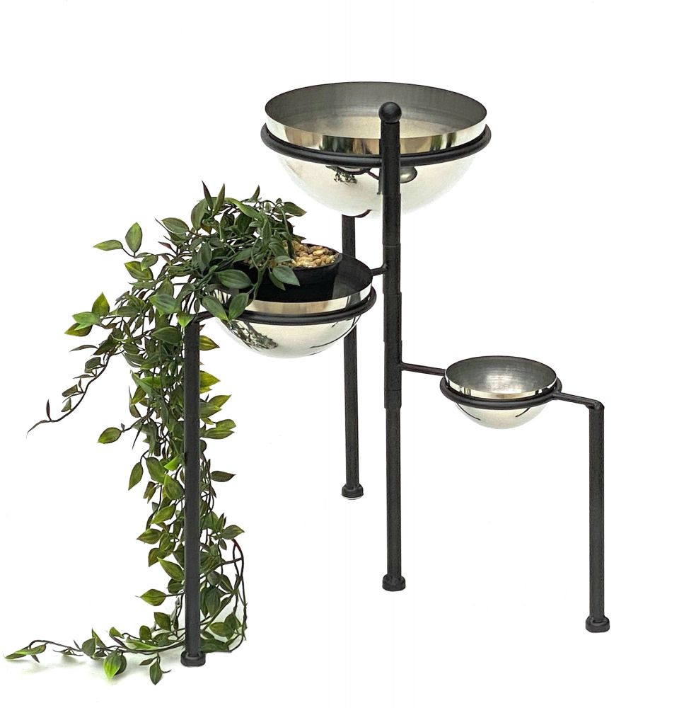 DanDiBo Flower Stand Metal Round 46 cm Flower Stand with 3 Pots Silver 96082 Flower Stand Flower Column Plant Stand Shelf