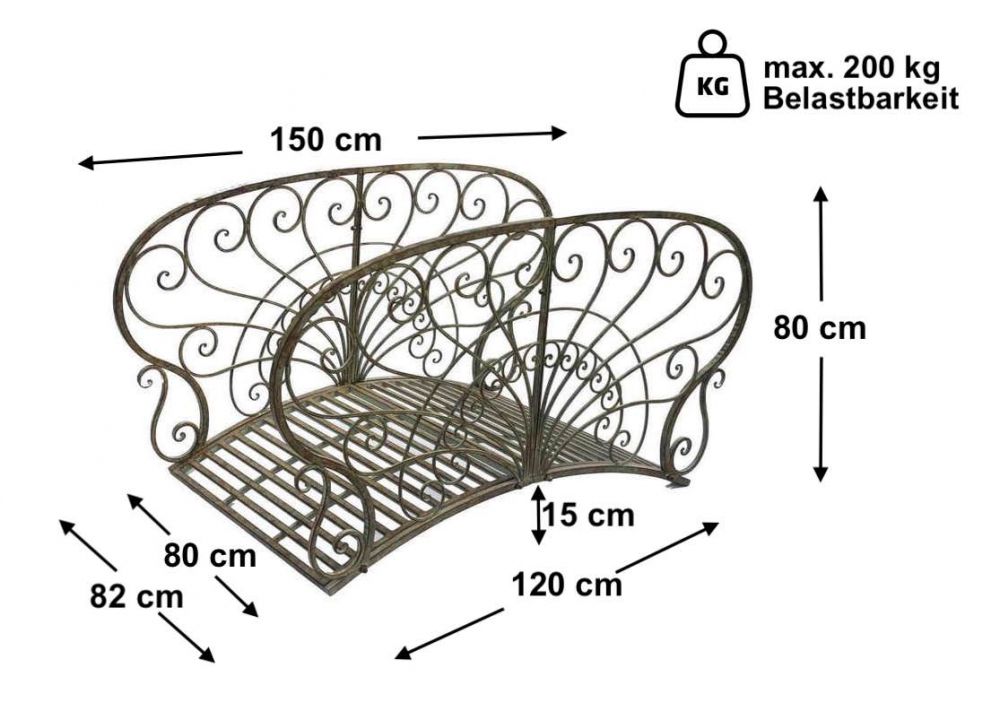 DanDiBo Gartenbrücke Metall mit Geländer Antik 150106 Brücke 150 cm Garten Metallbrücke Gartenmöbel Teichbrücke Steg Stabil