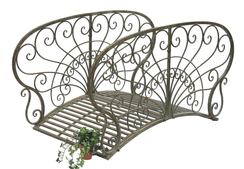 DanDiBo Gartenbrücke Metall mit Geländer Antik 150106 Brücke 150 cm Garten Metallbrücke Gartenmöbel Teichbrücke Steg Stabil
