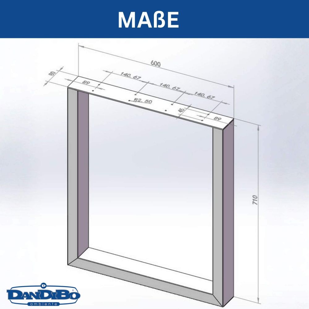 DanDiBo 2x Tischbeine Metall Schwarz 72 x 62 cm Tischgestell Höhenverstellbar 96662 Tischfüße Möbelfüße Tischkufen Esstisch Beine
