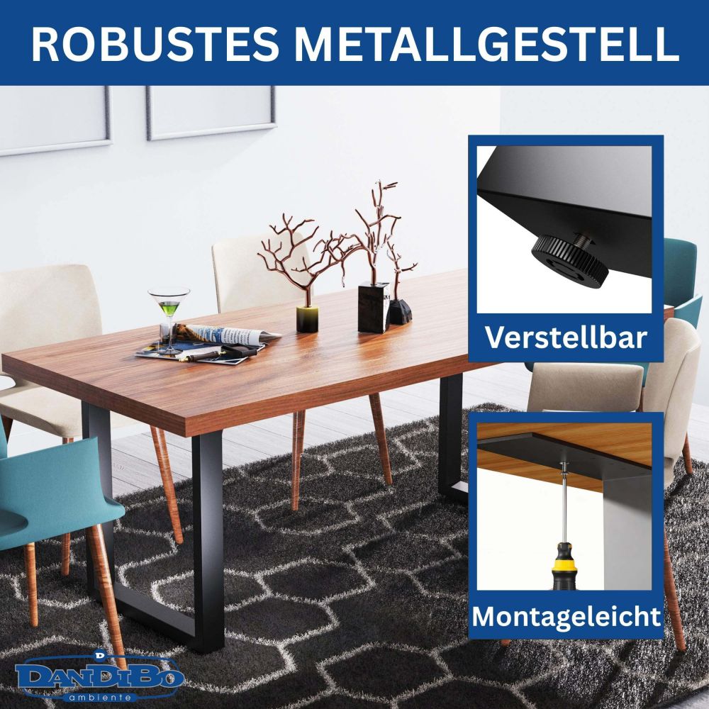 DanDiBo 2x Tischbeine Metall Schwarz 72 x 62 cm Tischgestell Höhenverstellbar 96662 Tischfüße Möbelfüße Tischkufen Esstisch Beine