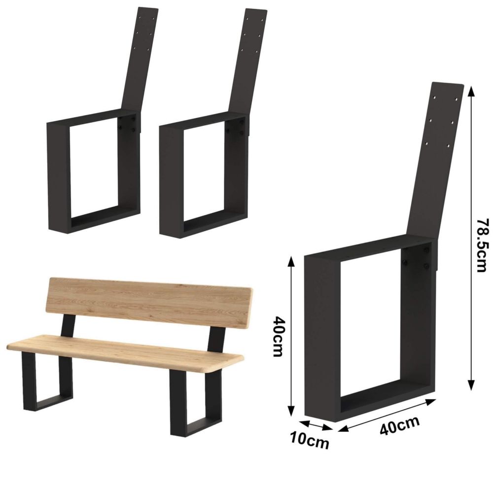 DanDiBo 2x Metal Bench Legs Black with Backrest Set Solid DIY Bench Feet 96478 Seat Frame for Garden Bench Robust and Stable