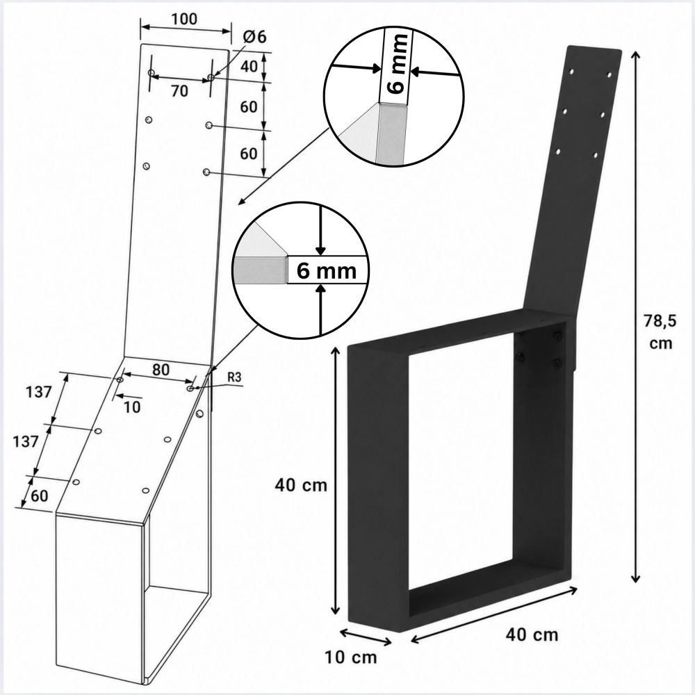 DanDiBo 2x Metal Bench Legs Black with Backrest Set Solid DIY Bench Feet 96478 Seat Frame for Garden Bench Robust and Stable