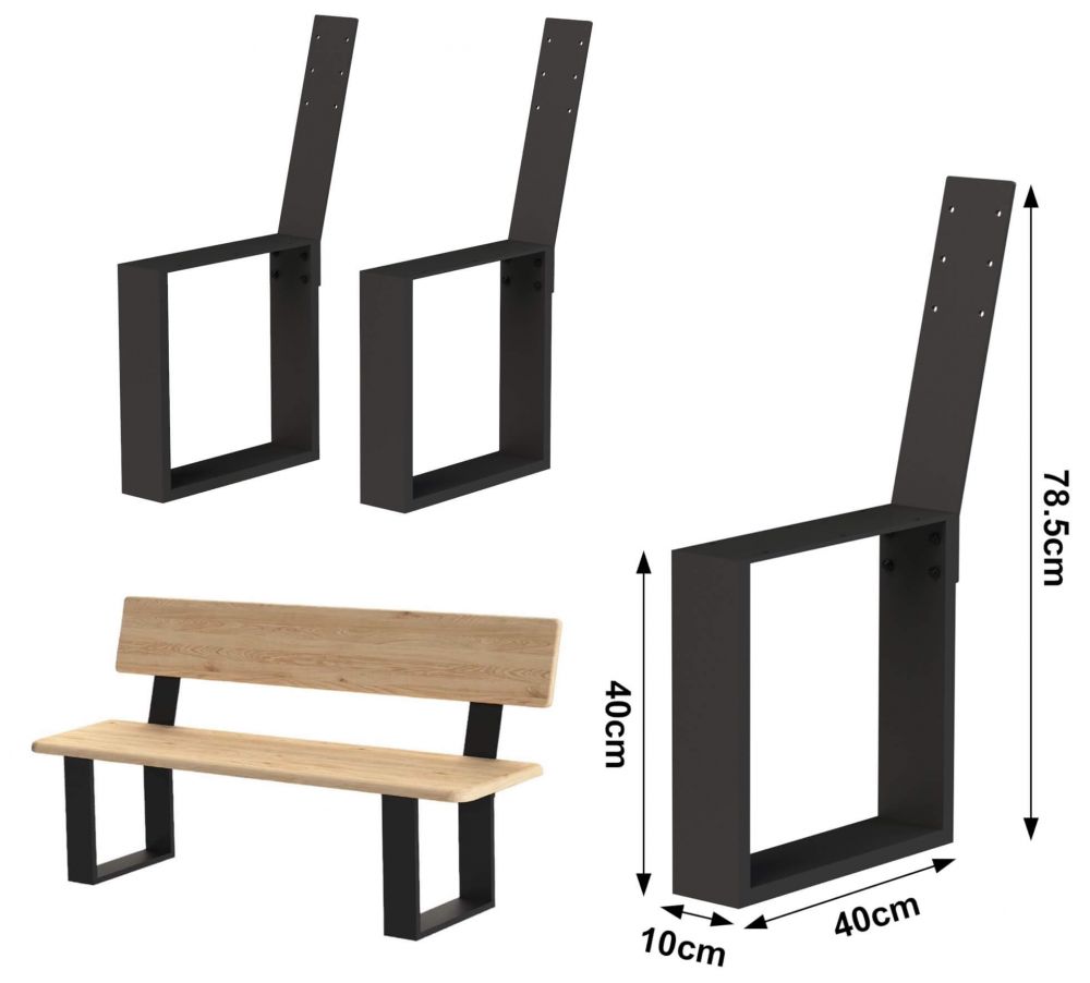 DanDiBo 2x bench legs metal black with backrest set Solid DIY bench feet 96478 Seat frame for garden bench Bench frame Robust Stable