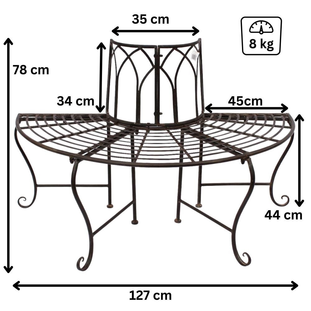 DanDiBo Baumbank Halbrund Metall Wetterfest Braun 127 cm 3 Sitzer 121071 Gartenbank mit Rückenlehne Rundbank Parkbank Bank Outdoor Sitzbank