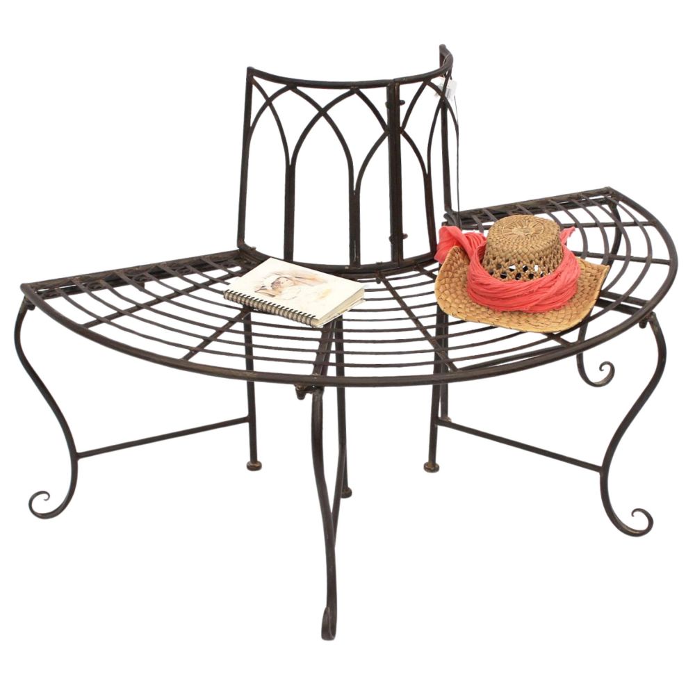 DanDiBo Baumbank Halbrund Metall Wetterfest Braun 127 cm 3 Sitzer 121071 Gartenbank mit Rückenlehne Rundbank Parkbank Bank Outdoor Sitzbank