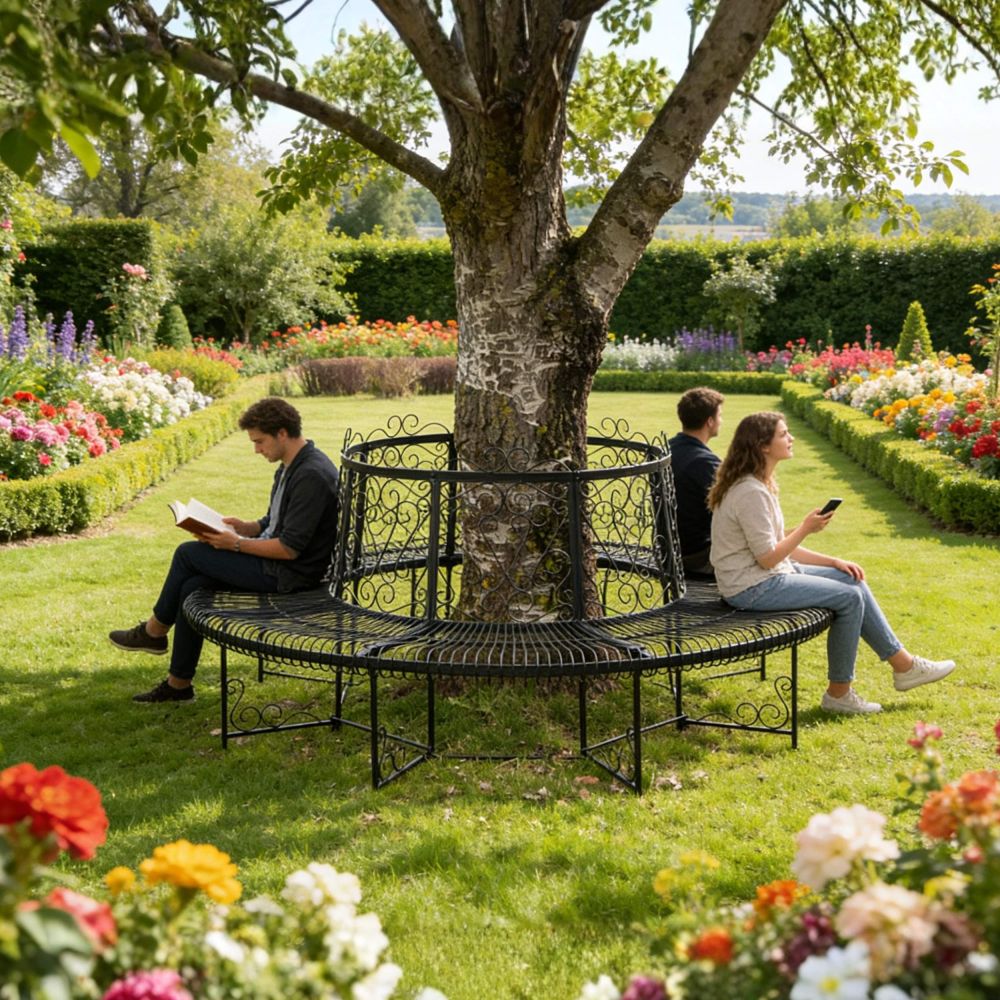 DanDiBo Round Tree Bench Garden Bench XXL Ø 200 cm Metal Seating Bench Wrought Iron Round Bench