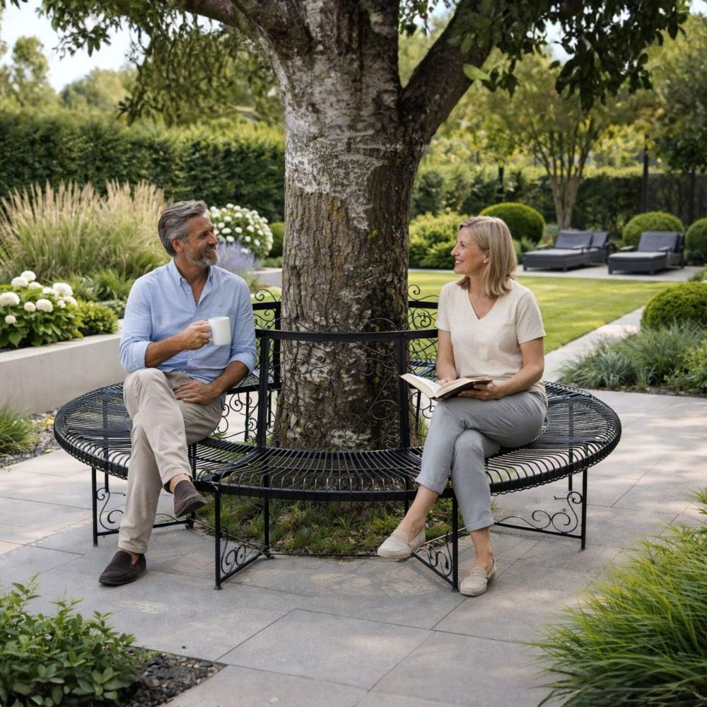 DanDiBo Round Tree Bench Garden Bench XXL Ø 200 cm Metal Seating Bench Wrought Iron Round Bench