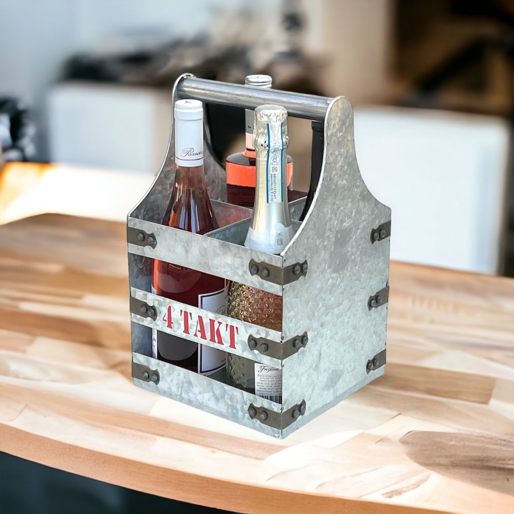 DanDiBo Weinträger Metall mit Öffner Flaschenträger 4 Takt 96405 Flaschenöffner Flaschenkorb Weinflaschenträger
