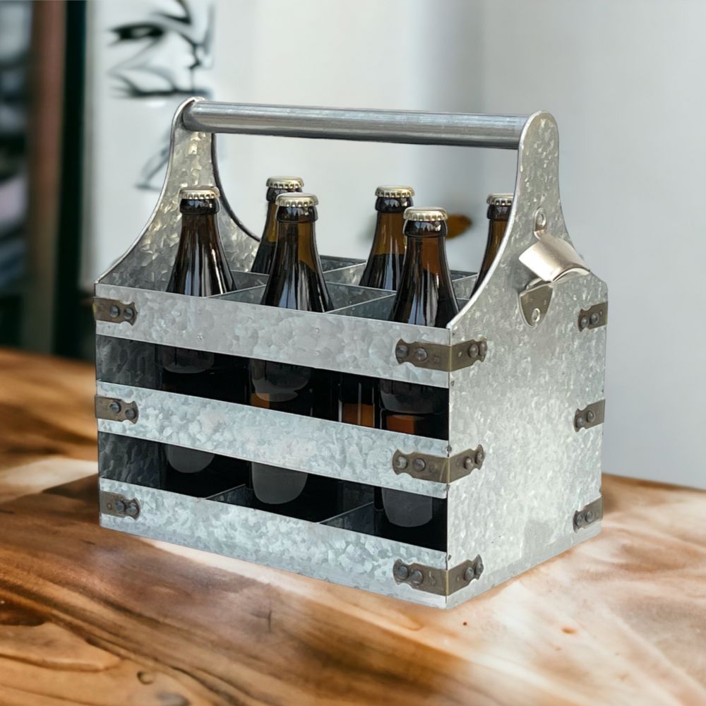 DanDiBo Bierträger Metall mit Öffner 96403 Flaschenträger 6 Flaschen Flaschenöffner Flaschenkorb Männerhandtasche Männergeschenke