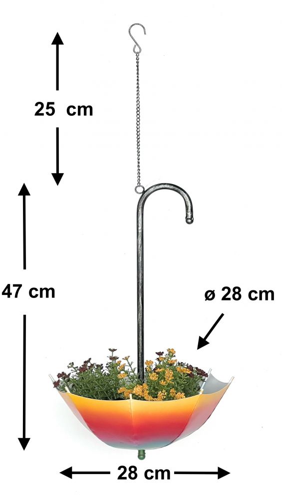 DanDiBo Blumenampel Metall Hängeampel mit Topf Innen Außen Regenschirm Hängepflanzen 72 cm 96258 L Pflanzenhänger Blumenhänger Topfhänger Blumen