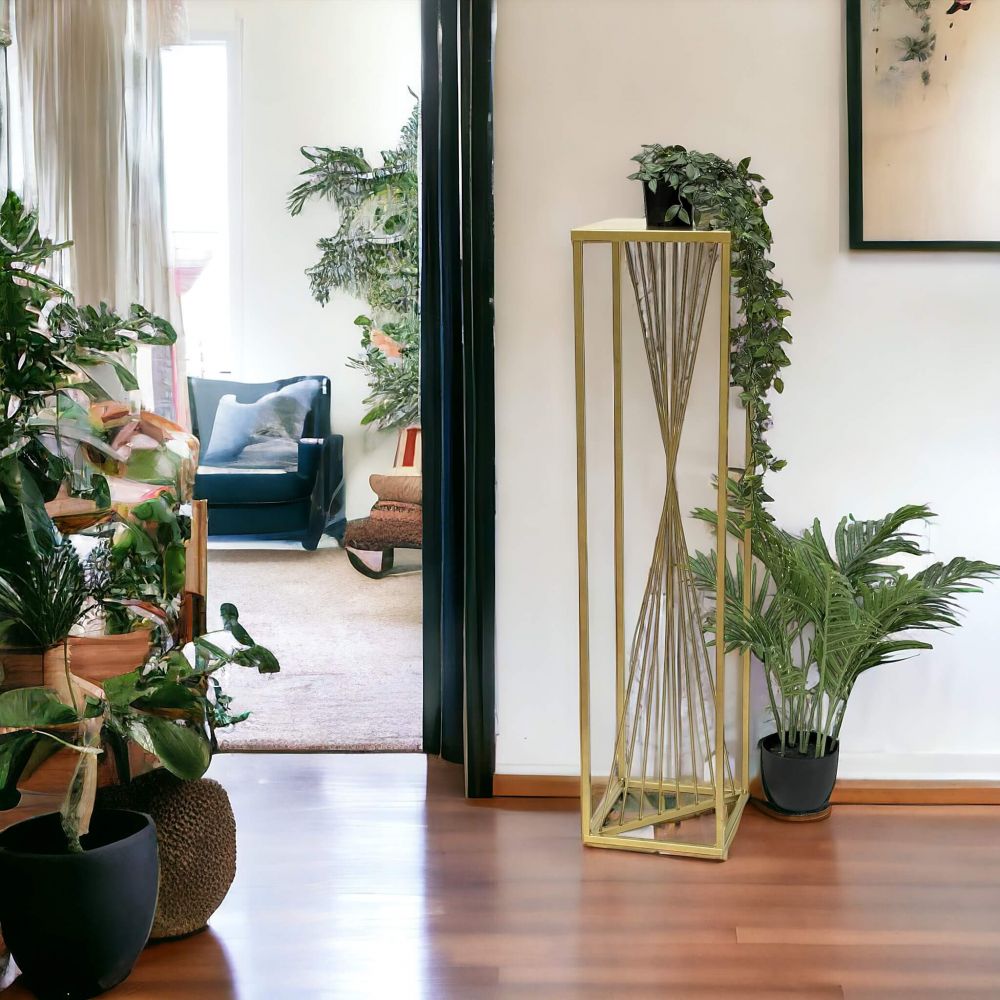 DanDiBo Flower Stool Metal Gold Square 100 cm Flower Stand Side Table 96567 Flower Column Design Modern Plant Stand Plant Stool