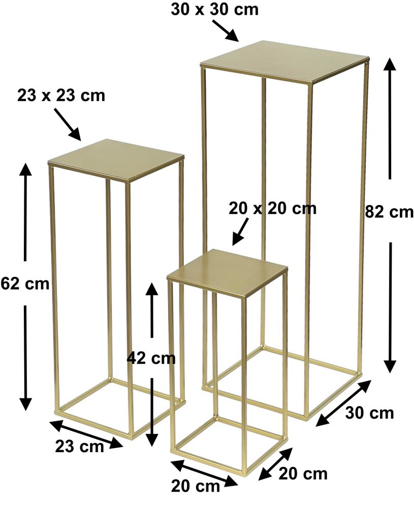 DanDiBo Flower Stool Metal Gold Angular Set of 3 Flower Stand Side Table 96406 Flower Column Modern Plant Stand Plant Stool
