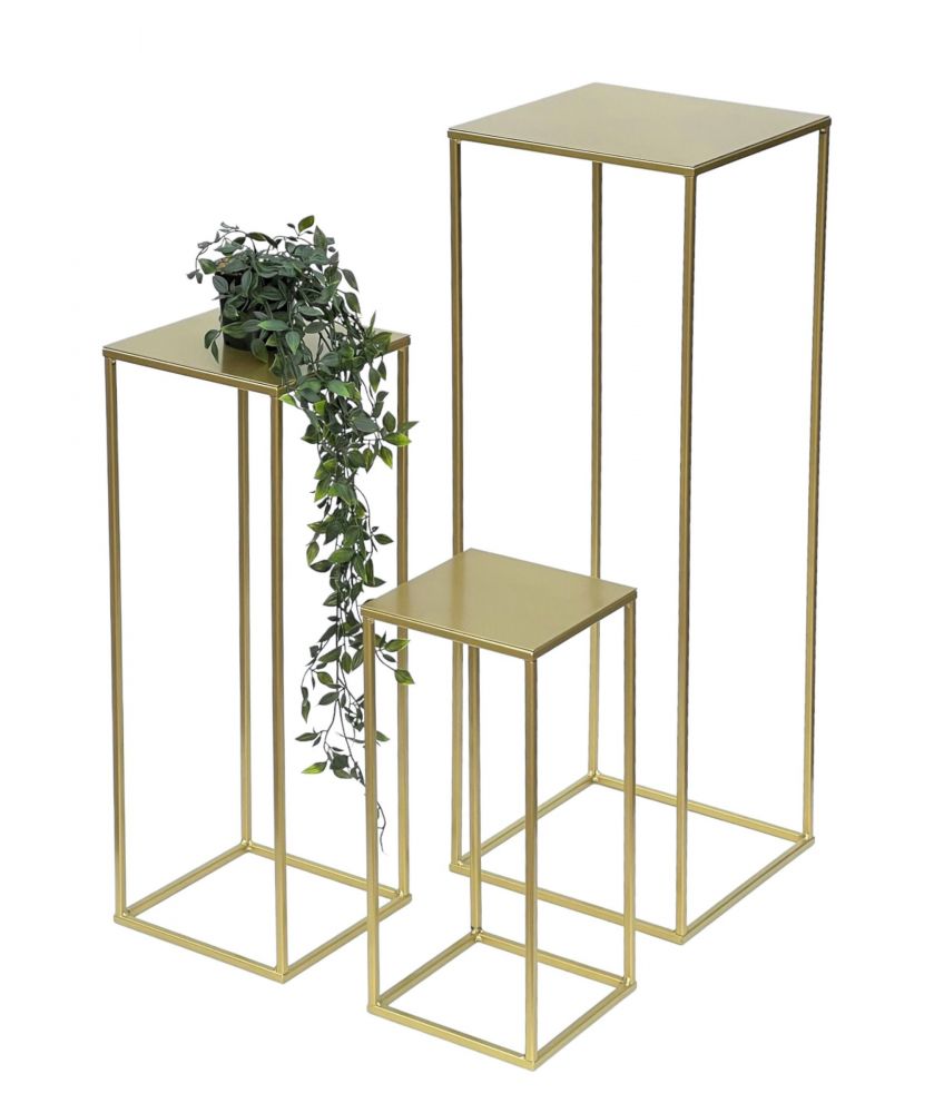 DanDiBo Flower Stool Metal Gold Angular Set of 3 Flower Stand Side Table 96406 Flower Column Modern Plant Stand Plant Stool