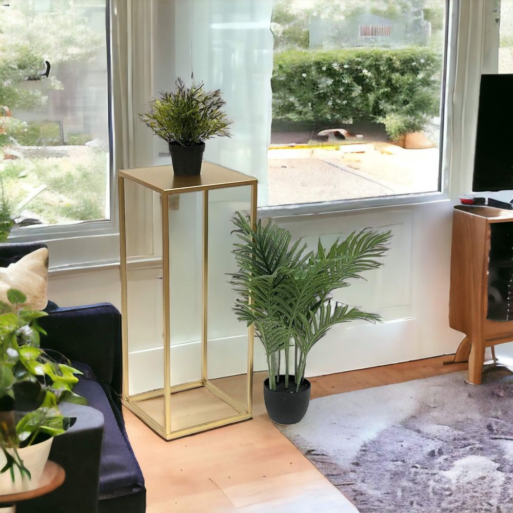 DanDiBo Blumenhocker Metall Gold Eckig 70 cm Blumenständer Beistelltisch 96506 L Blumensäule Modern Pflanzenständer Pflanzenhocker
