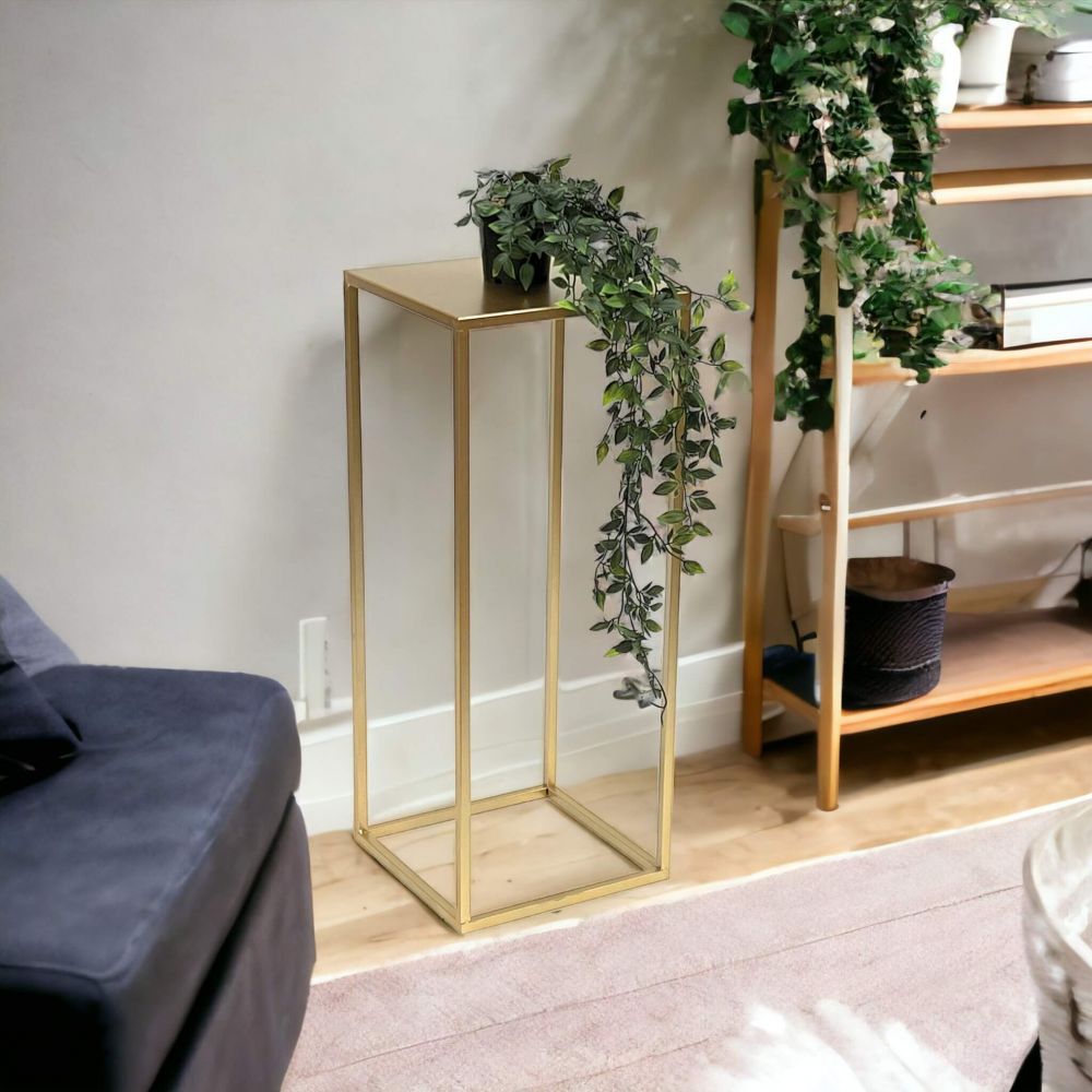 DanDiBo Blumenhocker Metall Gold Eckig 70 cm Blumenständer Beistelltisch 96506 L Blumensäule Modern Pflanzenständer Pflanzenhocker