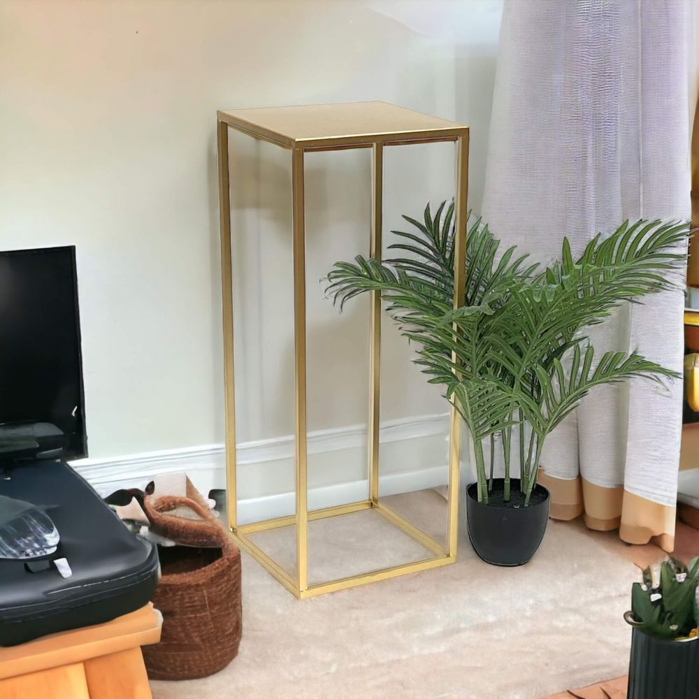 DanDiBo Blumenhocker Metall Gold Eckig 70 cm Blumenständer Beistelltisch 96506 L Blumensäule Modern Pflanzenständer Pflanzenhocker