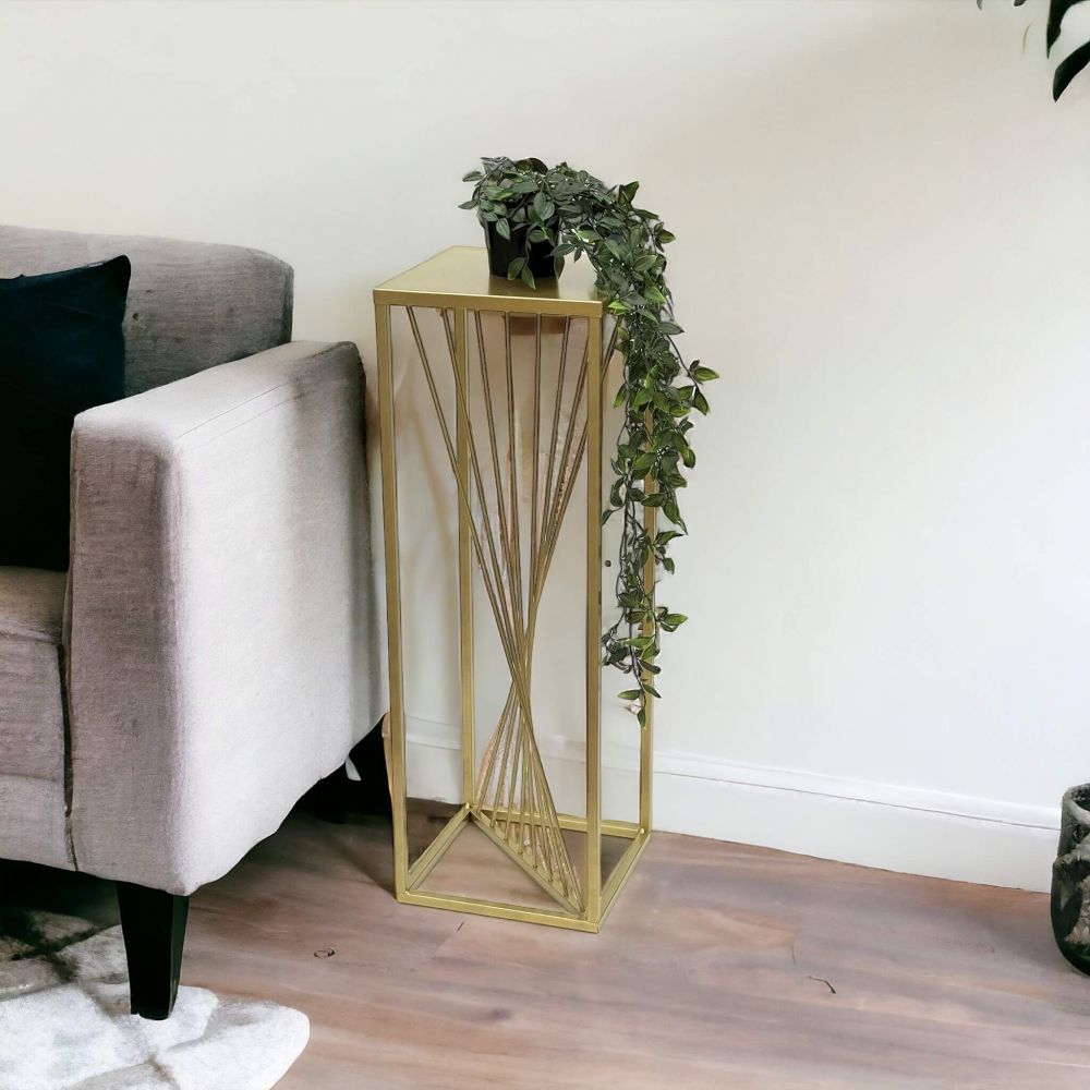 DanDiBo Flower Stool Metal Gold Angular 70 cm Flower Stand Side Table 96565 Flower Column Design Modern Plant Stand Plant Stool