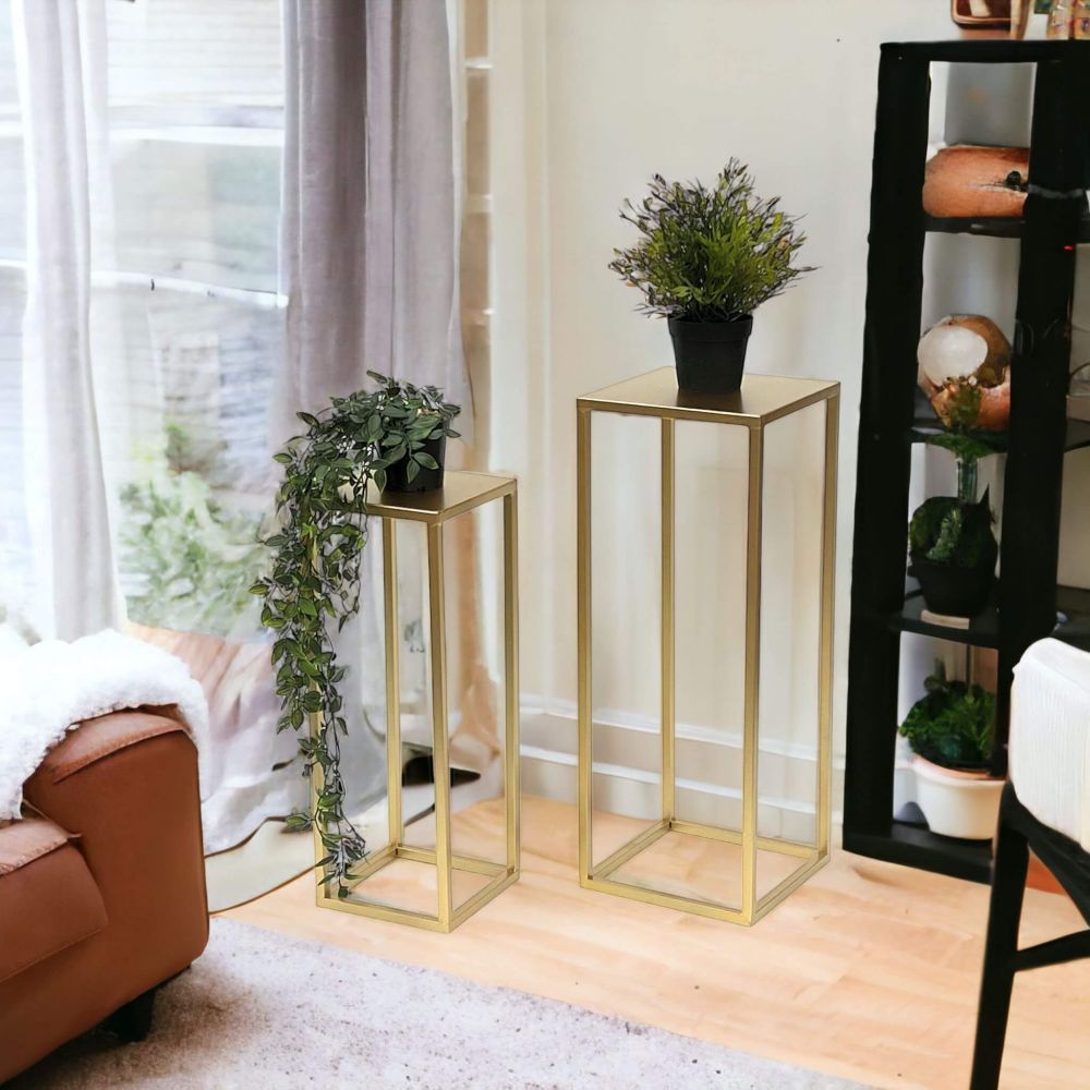DanDiBo Flower Stool Metal Gold Angular Flower Stand Side Table 96506 Set of 2 Flower Column Modern Plant Stand Plant Stool