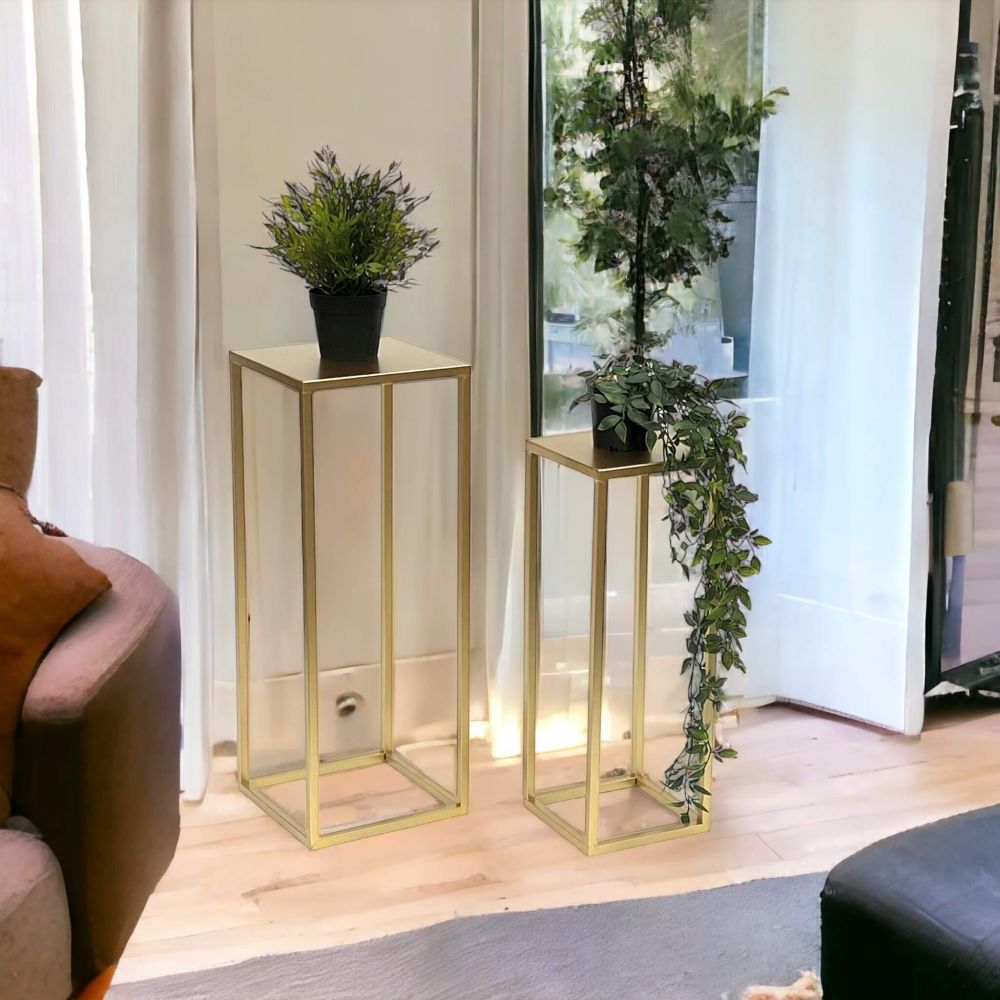 DanDiBo Flower Stool Metal Gold Angular Flower Stand Side Table 96506 Set of 2 Flower Column Modern Plant Stand Plant Stool