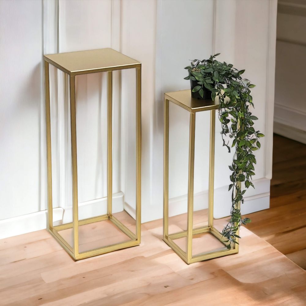DanDiBo Flower Stool Metal Gold Angular Flower Stand Side Table 96506 Set of 2 Flower Column Modern Plant Stand Plant Stool