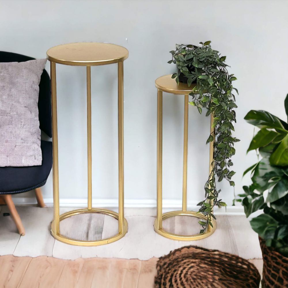 DanDiBo Flower Stool Metal Gold Round Flower Stand Side Table 96510 Set of 2 Flower Column Modern Plant Stand Plant Stool
