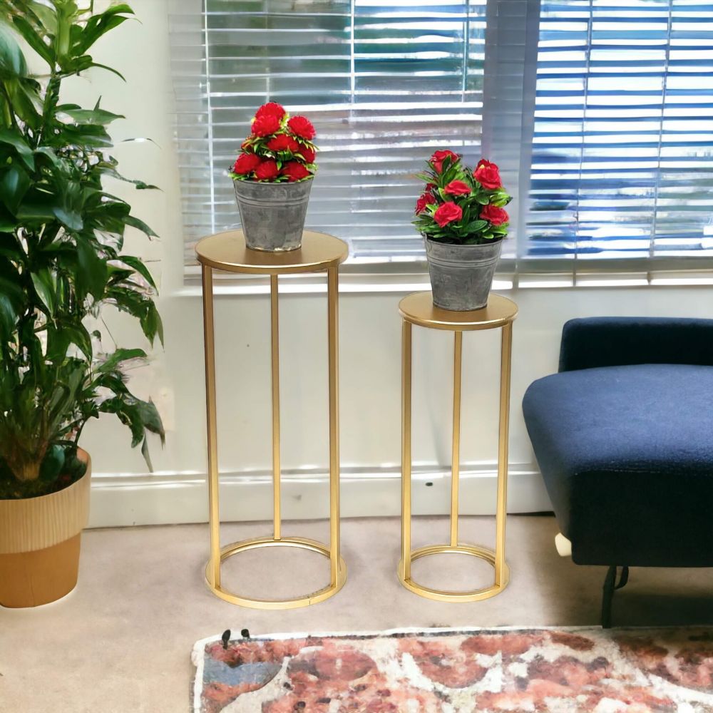 DanDiBo Flower Stool Metal Gold Round Flower Stand Side Table 96510 Set of 2 Flower Column Modern Plant Stand Plant Stool
