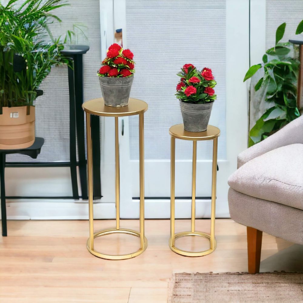DanDiBo Flower Stool Metal Gold Round Flower Stand Side Table 96510 Set of 2 Flower Column Modern Plant Stand Plant Stool