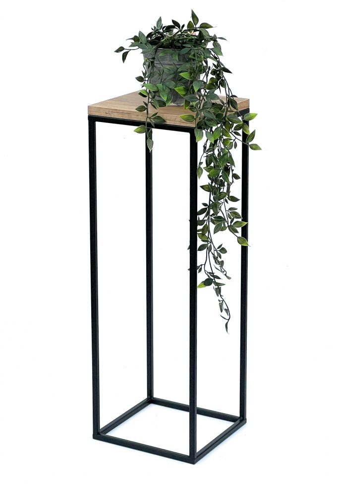 DanDiBo Flower Stool Metal Wood Black Square 70 cm Flower Stand Side Table 96352 Flower Column Modern Plant Stand Plant Stool