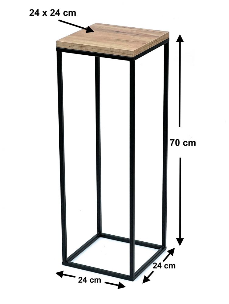 DanDiBo Flower Stool Metal Wood Black Square 70 cm Flower Stand Side Table 96352 Flower Column Modern Plant Stand Plant Stool