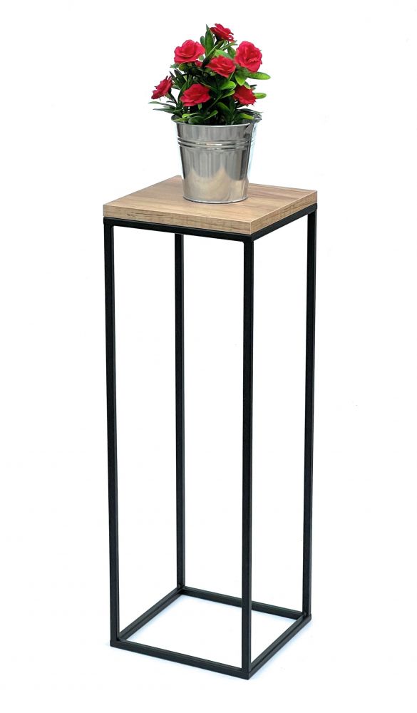 DanDiBo Flower Stool Metal Wood Black Square 70 cm Flower Stand Side Table 96352 Flower Column Modern Plant Stand Plant Stool