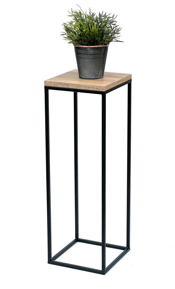 DanDiBo Flower Stool Metal Wood Black Square 70 cm Flower Stand Side Table 96352 Flower Column Modern Plant Stand Plant Stool
