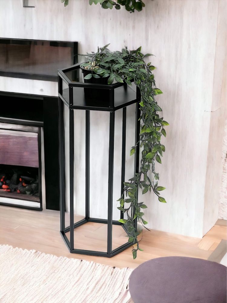 DanDiBo Blumenhocker Metall Schwarz 6eck 50 cm Blumenständer Blumensäule 96453 S Pflanzenhocker Modern Pflanzenständer