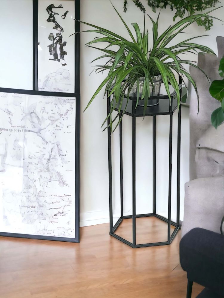 DanDiBo Blumenhocker Metall Schwarz 6eck 60 cm Blumenständer Blumensäule 96453 M Pflanzenhocker Modern Pflanzenständer