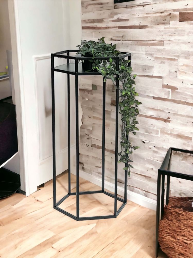 DanDiBo Blumenhocker Metall Schwarz 6eck 70 cm Blumenständer Blumensäule 96453 L Pflanzenhocker Modern Pflanzenständer