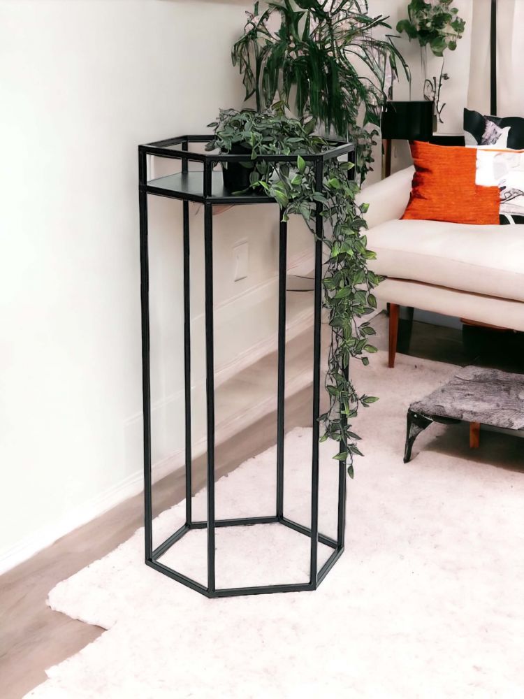DanDiBo Blumenhocker Metall Schwarz 6eck 70 cm Blumenständer Blumensäule 96453 L Pflanzenhocker Modern Pflanzenständer