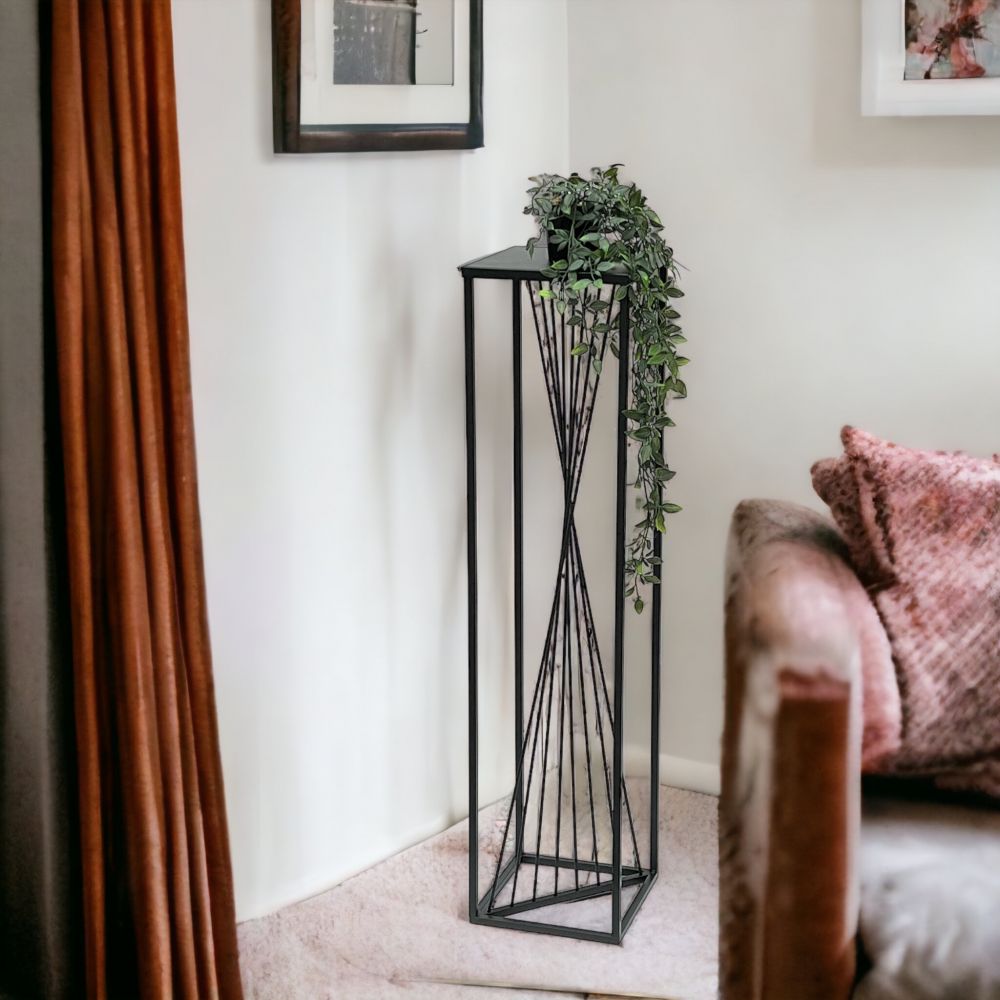 DanDiBo Flower Stool Metal Black Square 100 cm Flower Stand Side Table 96458 Flower Column Design Modern Plant Stand Plant Stool