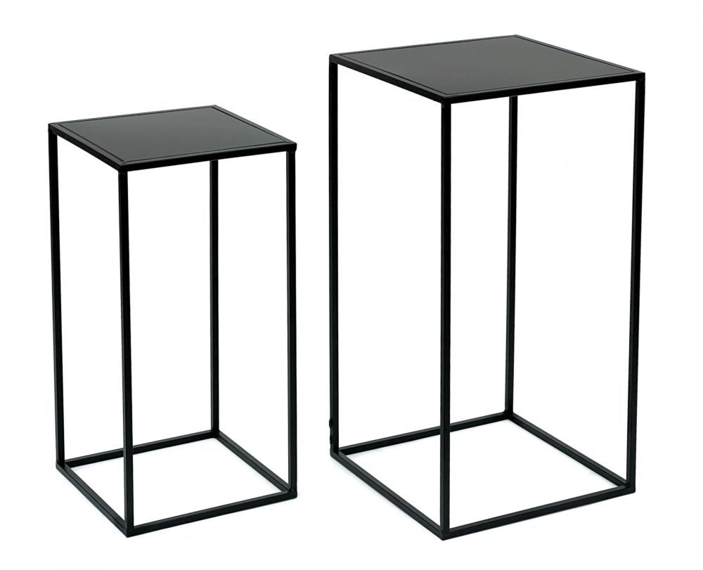 DanDiBo Blumenhocker Metall Schwarz Eckig Blumenständer Beistelltisch 96312 2er Set Blumensäule Modern Pflanzenständer Pflanzenhocker